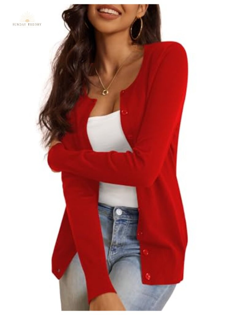 Slim Fit Button Down Crew Neck Cardigan Sweater Long Sleeve